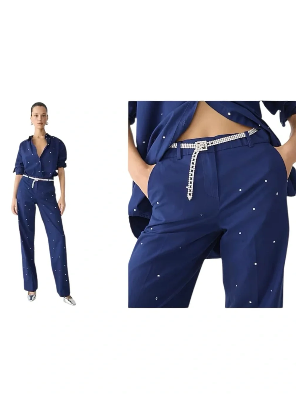 J. Crew Full Length “Sydney” Wide-Leg Chino Pants with Rhinestones NWT